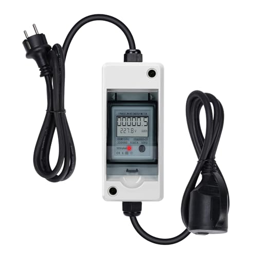 Briidea 230V Mobiler Digitaler Stromzähler, IP65 Wasserdichtes Outdoor KWH Messgerät, zeigt in Echtzeit den Stromverbrauch, die tatsächliche Leistung, Spannung und Stromstärke Ihrer Geräte an
