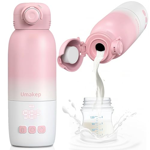 Image of Portable Bottle Warmer, Large 12oz Capacity with Dual Heating Modes for Breast Milk & Water, Smart Temperature Control, Long Battery Life, Bottle Warmer for Outdoor, Airplane & Car Travel, Pink