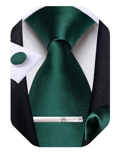Image of DiBanGu Plaid Ties for Men Silk Checkered Necktie and Pocket Square Cufflinks Tie Clip Set with Gift Box for Wedding Business