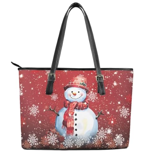 Image of Coldinair Christmas Leather Tote Bag for Women with Zipper Large Shoulder Tote Bag Shopping Casual Travel Bag Handbag Purse