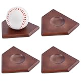UNICRAFTALE 4 Stück Holz Baseball Ständer Halter Kokosnussbraun Home Plate Design Ausstellungsständer Sammelobjekt Ausstellung für Signierte Baseballs für Heimdekoration und Sammlung 10x10.2x0.8cm