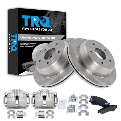 Image of TRQ Rear Brake Pad and Rotor Set Ceramic Rotors Calipers | For 1998-2005 Chevrolet Blazer 1998-2001 GMC Jimmy