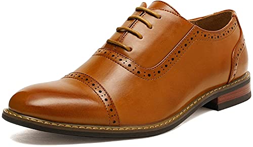 Bruno HOMME MODA ITALY PRINCE Men's Classic Modern Oxford Wingtip Lace Dress Shoes,PRINCE-5-BROWN,12 D(M) US
