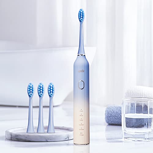 YETE 電動歯ブラシ 歯ブラシ ソニッケアー 音波歯ブラシ 超音波歯ブラシ 口腔洗浄器 電動はぶら 充電式 IPX7防水 130日間使用可能 替えブラシ 2本 誕生日 (Blue)