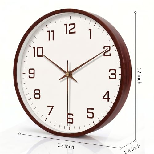 Image of STAR WORK Silent Non-Ticking Wall Clock 12 inch Inch Analog Clock & LCD Display | Calendar Date, Day, Temperature, Operated Decorative Clock for Living Room, Kitchen, Bedroom,Office (White Brown)