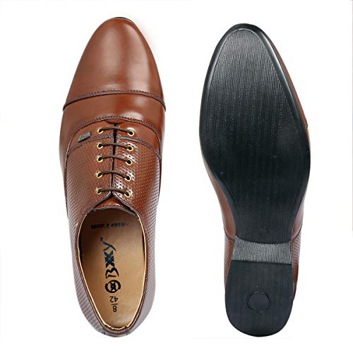 Image of BXXY 9 cm (3.5 Inch) Height Increasing Casual Shoe Oxford Lace-Up Semi Brogue l Patent Faux Leather Shoes