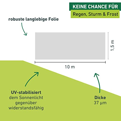 Windhager Frühbeet-Folie Strong, Pflanzfolie für Ganzjahresschutz, Frühbeetfolie, Folie für Pflanzen, grün, 37 µm, 10 x 1,5 m