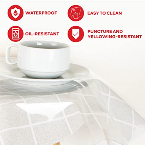 XFasten Clear Plastic Table Cover Protector Round Tablecloth 90 Inches 0.3mm Thick Clear Vinyl Tablecloth Protector, Clear Table Protector, Transparent Plastic Cover for Dining Table, Easy-to-Wipe