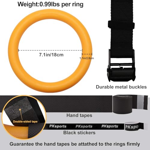Image of Gymnastic ABS Rings with Heavy Duty Adjustable Strap Capacity with 14.5ft Adjustable Buckle Straps for Cross Fitness Functional Training for Home Gym Full Body Workout (Golden Yellow)