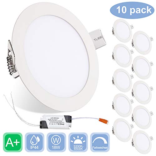 Hengda 10x Panneau LED Rond 18w Encastré Lumière variable éclairage plafond bureau couloir salon salle à manger cuisine encastrable ultra minces [Classe énergétique A+]