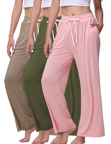 Image of Veseacky Women's Wide Leg Lounge Pants Yoga Pajamas Comfy Stretch Drawstring Pajamas Puls Size Dance Bottoms S-4XL