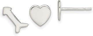 Brincos de prata esterlina 925 com coração esquerdo/flecha e pino de prata esterlina amor joias finas para mulheres presentes para ela, Prata esterlina Cristal