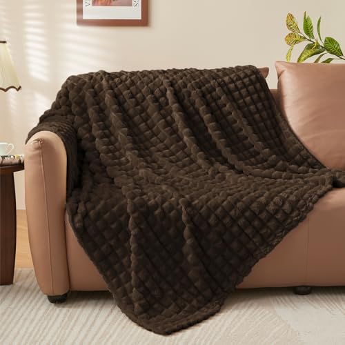 Image of BEDELITE 3D Checked Brown Fleece Throw Blanket for Couch, 50x70 Inch