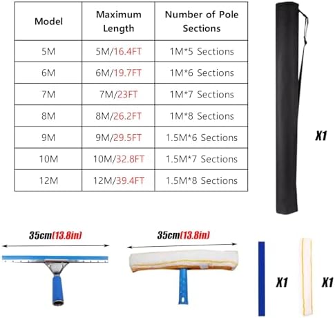 High Rise Window Cleaning Kit with Telescopic Pole - Portable Glass Cleaning Tools for Hard-to-Reach Areas, Easy Installation, Ideal for Home & Commercial Use (16.4ft/5m)