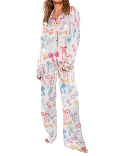 SHESHOW Satin Pajamas for Women Set Long Sleeve Button Down Sleepwear 2 Piece Nightwear Women Pjs Sets Size XS-XXL