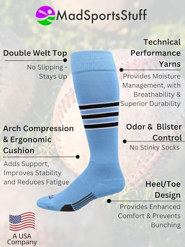 MadSportsStuff Dugout Baseball Socks and Softball Socks with Stripes for Boys, Girls, Men and Women Long Over the Calf2