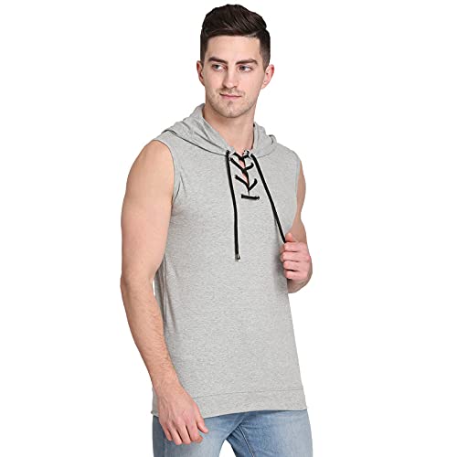Image of Solid Men Hooded Neck Grey T-Shirt