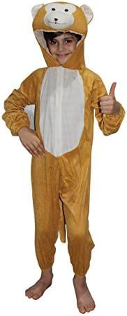Kaku Fancy Dresses Fleece Monkey Wild Animal Costume For Kids - Brown, 7-8 Years | Animal Fancy Dress For Boys & Girls