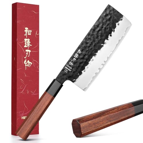 HEZHEN Coltello Nakiri, Stile Giapponese Coltello a Mannaia, Multiuso Coltello da Cuoco Asiatico Per Affettare Carne e Tagliare Verdure, Manico Ergonomico Ottagonale in Legno di Sequoia
