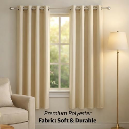 Image of amazon basics 100% Room Darkening Blackout Window Curtains - Set of 2, Plain Design for Bedroom and Living Room, 5 Feet, Cream