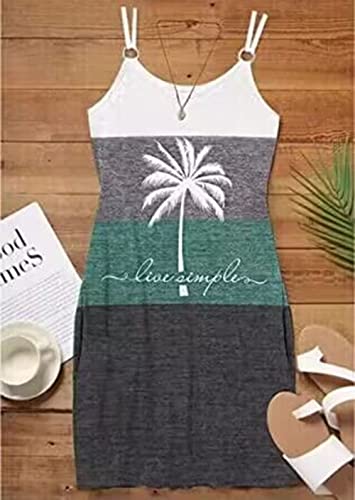 Live Simple Coconut Tree Color Block Mini Dress for Women Summer Beach Vacation Tank Dresses Sleeveless Short Dress3