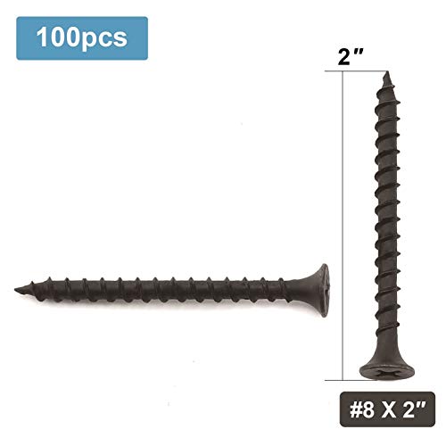 #8 X 2" Wood Screw 100Pcs Black Phosphate Coated Stainless Flat Truss Head Fast Self Tapping Drywall Screws By Sg Tzh #TOP1