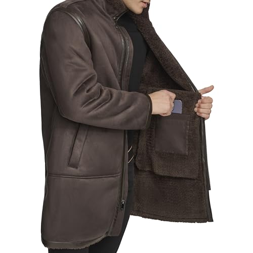 Image of DKNY Men's Long Faux Shearling Coat