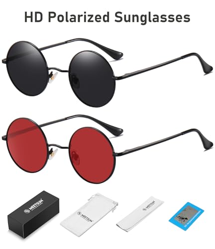 Image of MEETSUN Small Round Polarized Sunglasses for Men Women Metal Retro Hippie Circle Sun Glasses Driving Festival Cosplay UV400