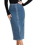 Allegra K Casual Denim Skirt for Women's Front Slit Zipper High Waist Bodycon Midi Jean Skirt Small Blue