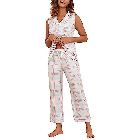 Famulily Women's Cotton Pajamas Set with Pocket Cover