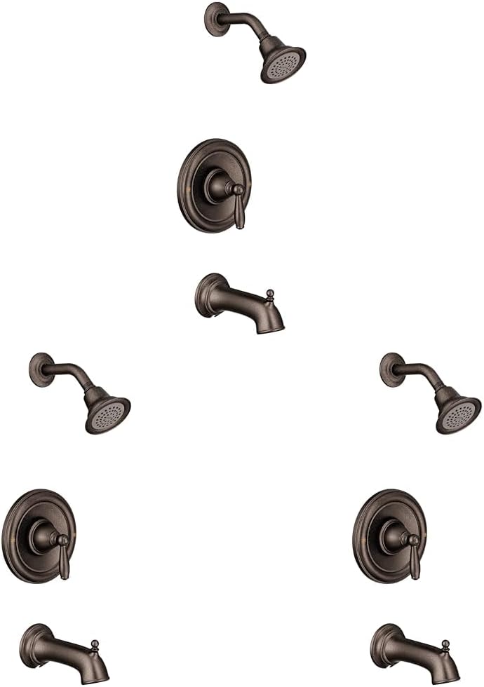 Moen Brantford Brushed Nickel Pressure Balancing Modern Bathtub and Shower Trim Kit with Shower Head, Shower Handle, and Tub Spout, Shower Faucet Set (Posi-Temp Valve Required), T2153BN