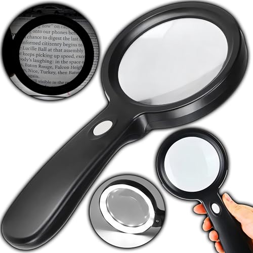 Retoo Loupe de lecture avec 18 LED, grossissement x10, 3 modes d'éclairage, loupe à main pour personnes âgées et enfants, pour les journaux, les...