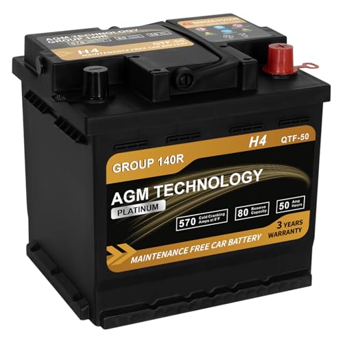 Daakmax Platinum AGM Car Battery Group Size 140R H4, 12V 50Ah, 570 CCA, 80 RC, Rechargeable Start-Stop Automotive Battery with 36-Month Warranty