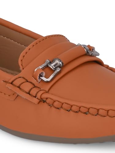 Image of Karaddi Women's Loafers | Cushioned Footbed | Stylish Fashion Moccasins | Comfortable Slip On Formal Loafer for Women | Flexible Style Casual Shoes | Formal Office Wear Shoe Color Tan Size 8 UK /ind