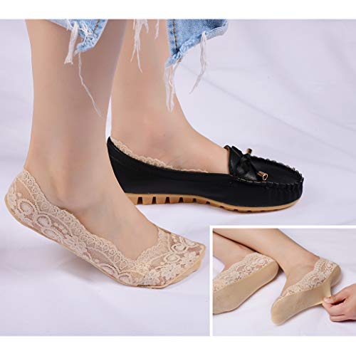 Image of Panda Bros Women No Show Socks, Lace Socks Non Slip Invisible Socks for Women, Low Cut Womens Socks with Lace Trim, 3 Pairs