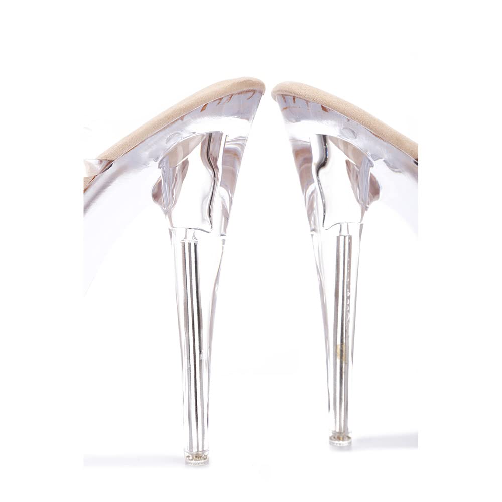 Cape RobbinKim Sexy Transparent Platform Stiletto High Heels for Women, Clear Slide On Heeled Mule Shoes