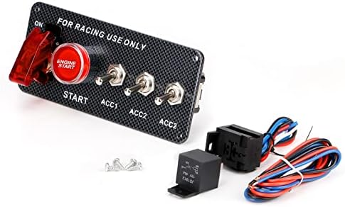 Ignition Switch Panel (12V) 5 in 1 Car Racing Switch Panels with LED Toggle Switches Push Button Ignition Switch Kit for Truck RV Race REENKEY (Carbon Fiber)