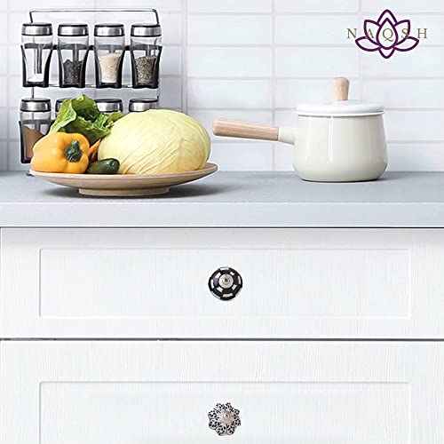 Naqsh Ceramic Cabinet Knobs - Set Of 20 Kitchen Cabinet Drawer Knobs Handpainted Cupboard Door & Drawer Pulls Multicolor Handmade Knob (Pack Of 20, Black & White) #TOP1