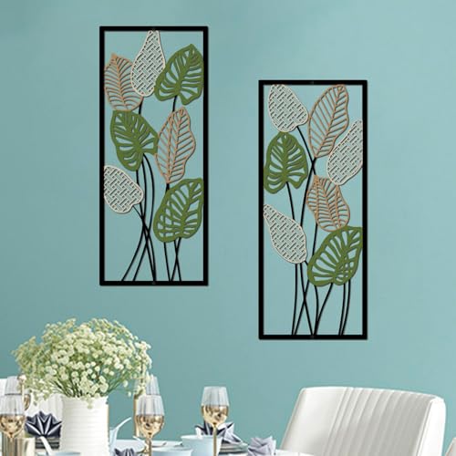 Image of ruelen Wall Decor 2 Pcs Metal Leaf Wall Art, Modern Minimalist Colored Metal Leaf Hanging Decor Rustic Farmhouse Wall Decor for Home Living Room Bedroom Bathroom Hallway Office