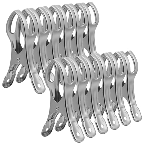 Alaoo 12 Pcs Beach Towel Clips, 11cm Large Stainless Steel Sunbed Towel Pegs Laundry Clip Towel Pegs for Sunbeds Sun Loungers, Blankets, Pool Chairs