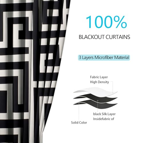 Rideaux à oeillets moderne chic géométrique noir et blanc 140x260 cm - 7
