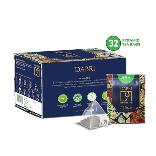 Image of Dabri Detox Green Tea 32 Pyramid Dip Tea Bags | Fresh Natural flavoured green tea for good health | Rich with Anti-Oxidants | Immunity Booster, Improves Metabolism & Used to Reduces Waist (32 bags)