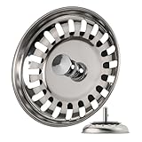 Filtro a cestello per lavello, Ø 78 mm, raccordo del cestello sporge di 30 mm in profondità nello scarico, perno del raccordo Ø 7,8 mm, tappo per cestello in acciaio inox, filtro universale lavello