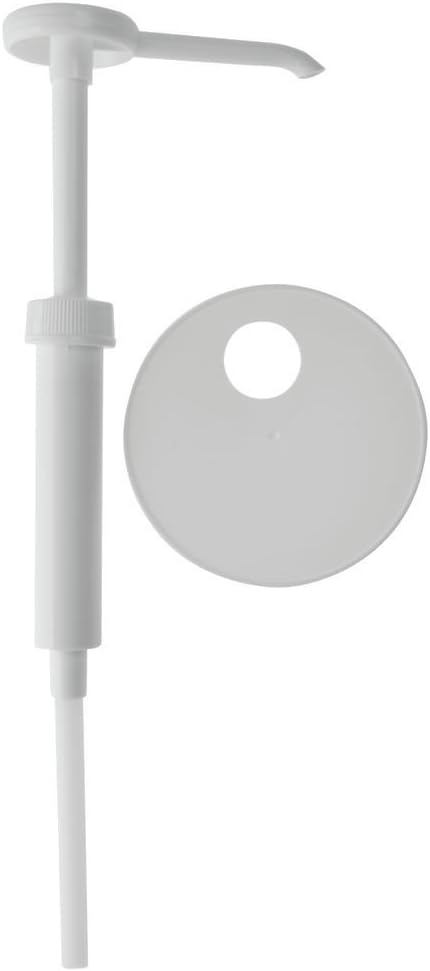Tablecraft 1 Oz White Polypropylene Condiment Pump with 110mm Screw Top - 9" Dip Tube