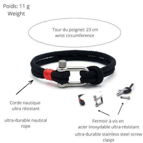 Équ'inox Bracelet Nautique Homme & Femme |Corde Marine 5 mm & Fermoir Acier Inoxydable| artisanat français (Bracelet Manille |Bleu turquoise - liberté, fraîcheur, évasion, 21, Centimètres) – vue 4