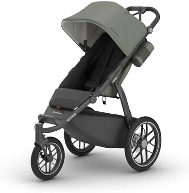 UPPAbaby Ridge V2 Jogging Stroller | All-Terrain Performance Suspension + Never-Flat Tires Built for Walking, Running + Trails | Water Bottle Holder Included | Evelyn (Meadow Green | Carbon Frame)