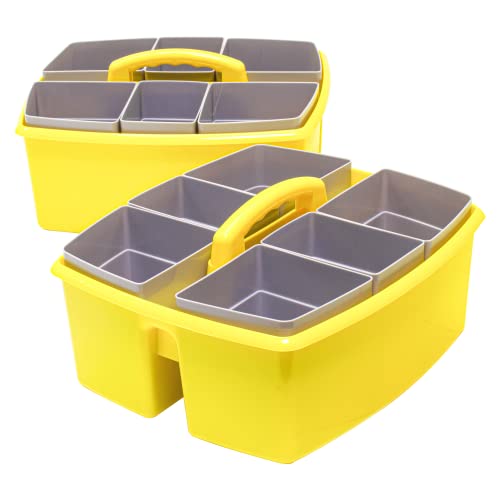 Image of Storex Large Classroom Caddy with Cups, 13 x 11 x 6.575 Inches, Yellow, Case of 2 (00982U02C)