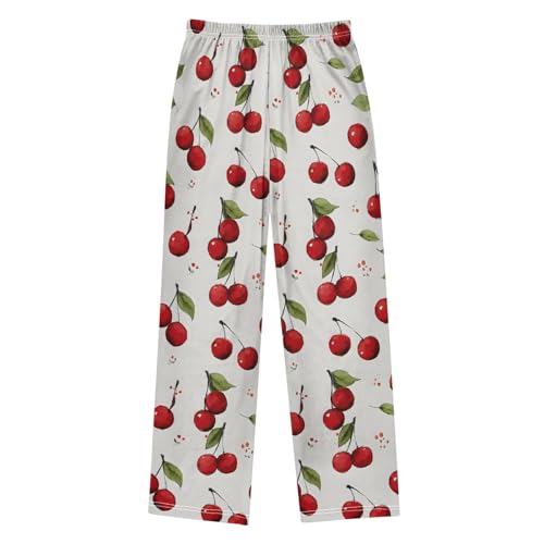 ALAZA Red Cherry Leaves Pajama Lounge Pants Long Sleep Pajama Bottoms with Pockets2