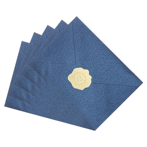 Enveloppes Format A7 Bleu Marine 5x7 avec Sticker Cœur Doré pour Carte d'Invitation | PATIKIL