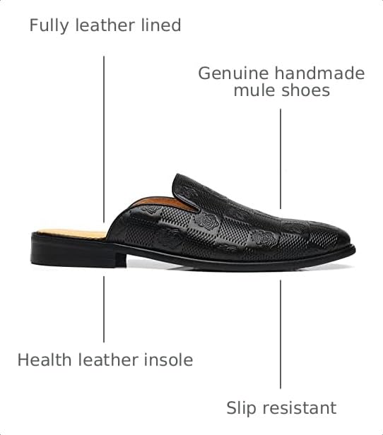 Image of Mens Black Backless Loafers Genuine Leather Mules Shoes